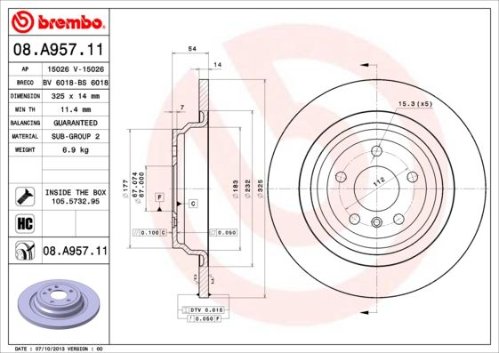 BREMBO 08.A957.11 Brake Disc