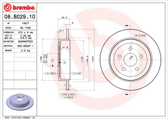 BREMBO 08.B029.10 Brake Disc