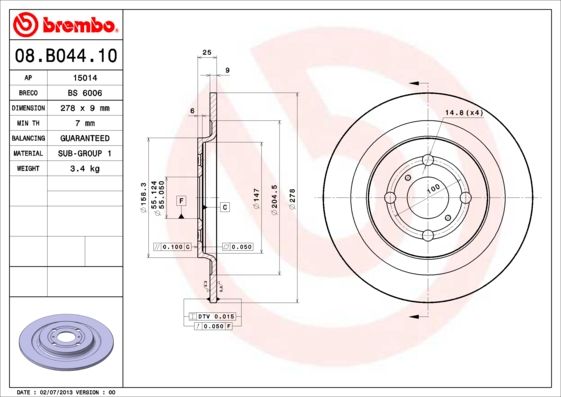 BREMBO 08.B044.10 Brake Disc