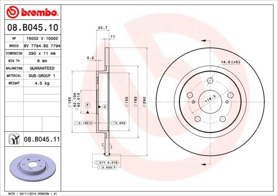 BREMBO 08.B045.11 Brake Disc