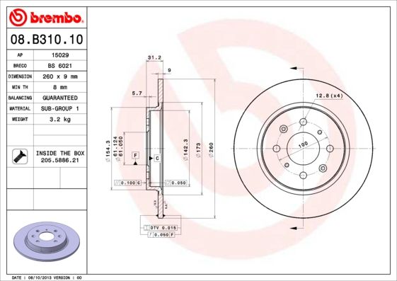 BREMBO 08.B310.10 Brake Disc