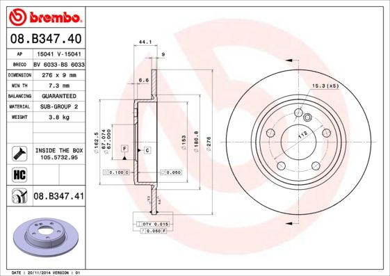BREMBO 08.B347.41 Brake Disc