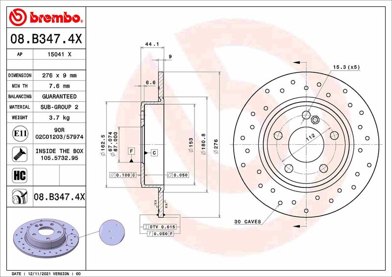 BREMBO 08.B347.4X Brake Disc