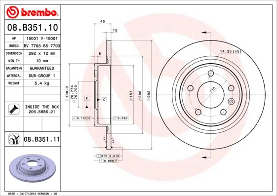 BREMBO 08.B351.10 Brake Disc