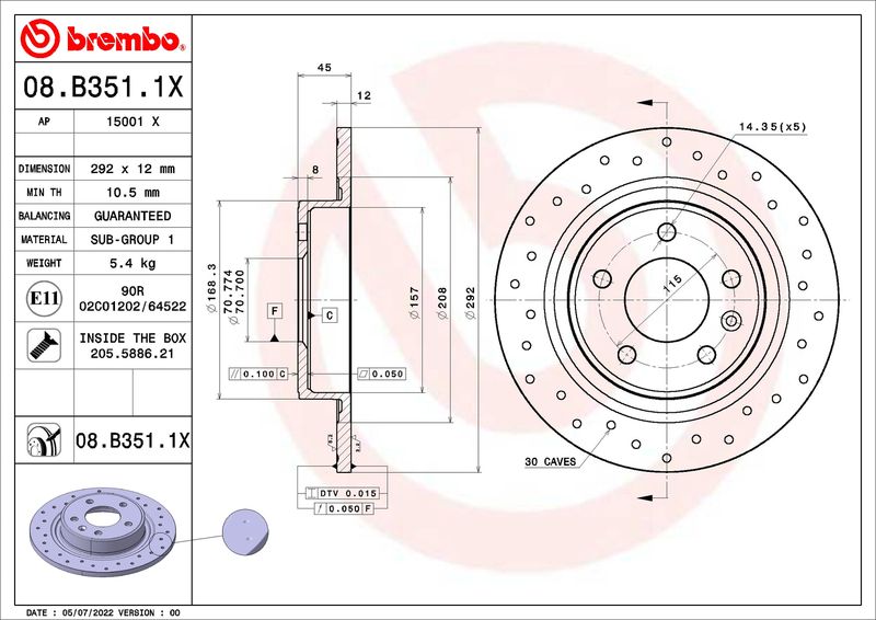 BREMBO 08.B351.1X Brake Disc