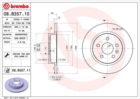 BREMBO 08.B357.11 Brake Disc