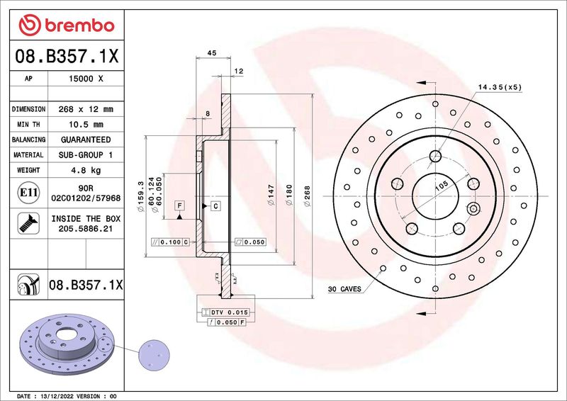 BREMBO 08.B357.1X Brake Disc