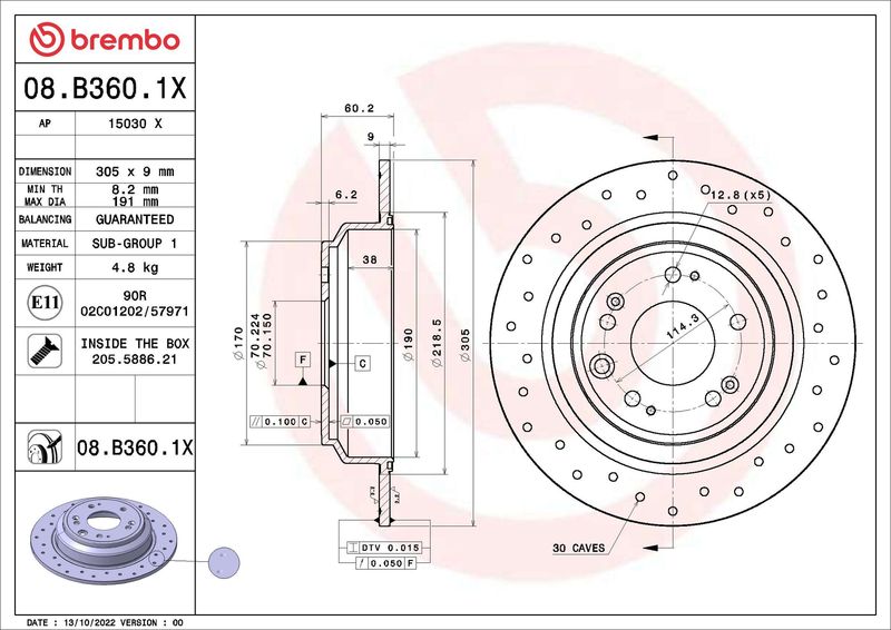 BREMBO 08.B360.1X Brake Disc