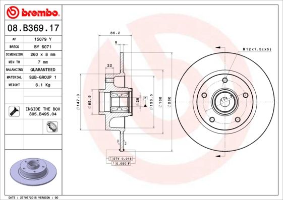 BREMBO 08.B369.17 Brake Disc