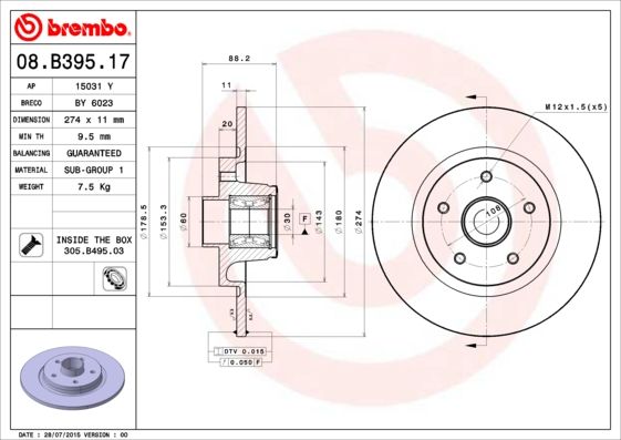 BREMBO 08.B395.17 Brake Disc