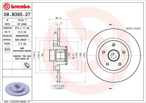 BREMBO 08.B395.27 Brake Disc