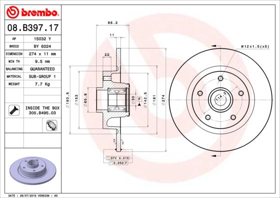 BREMBO 08.B397.17 Brake Disc