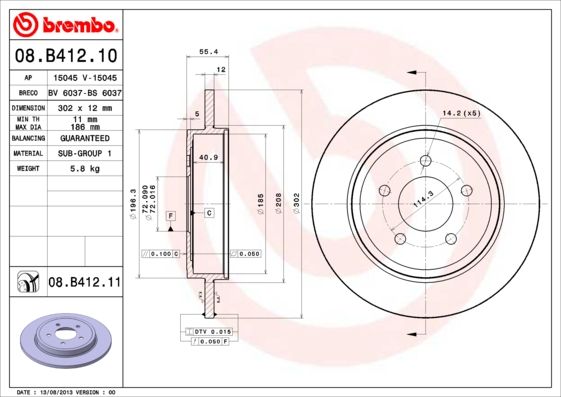BREMBO 08.B412.11 Brake Disc