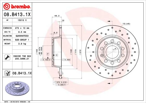BREMBO 08.B413.1X Brake Disc