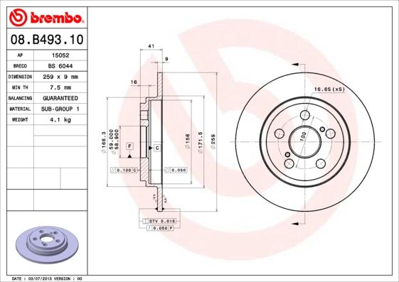 BREMBO 08.B493.10 Brake Disc