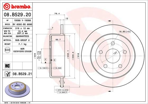 BREMBO 08.B529.21 Brake Disc