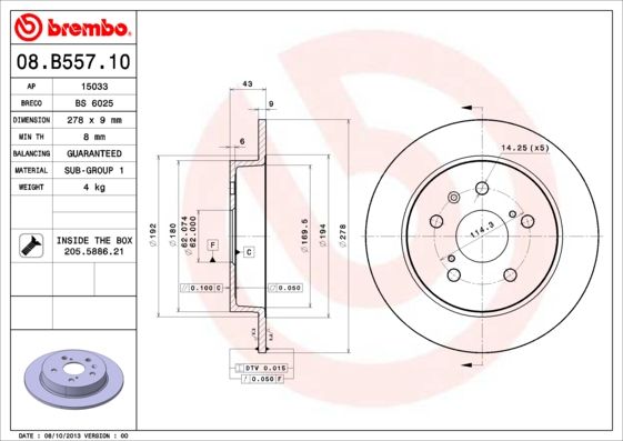 BREMBO 08.B557.10 Brake Disc