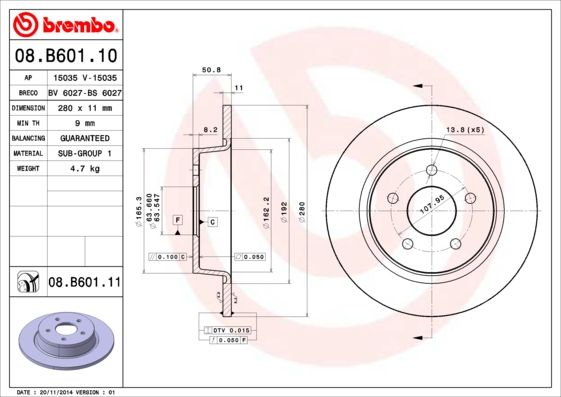 BREMBO 08.B601.11 Brake Disc