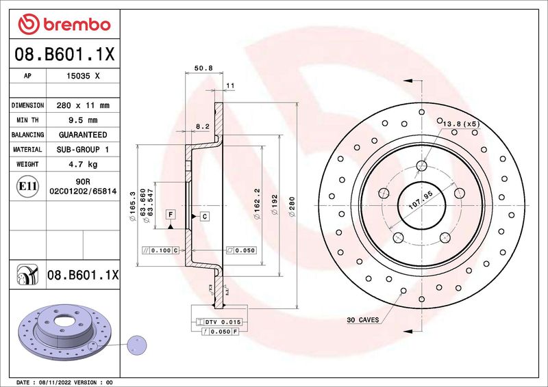 BREMBO 08.B601.1X Brake Disc