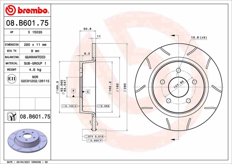 BREMBO 08.B601.75 Brake Disc