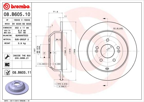 BREMBO 08.B605.10 Brake Disc