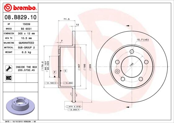 BREMBO 08.B829.10 Brake Disc