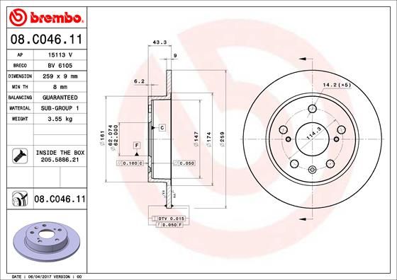 BREMBO 08.C046.11 Brake Disc