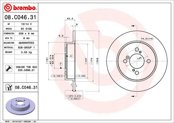 BREMBO 08.C046.31 Brake Disc