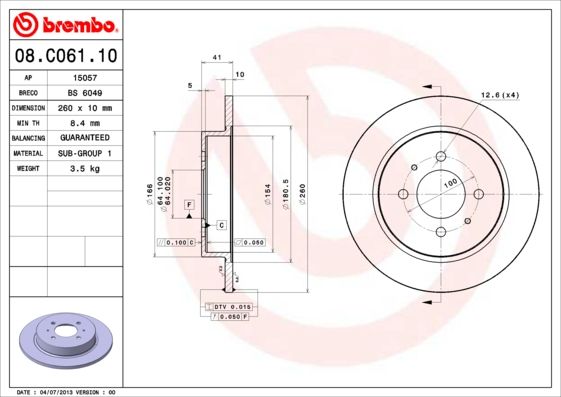 BREMBO 08.C061.10 Brake Disc