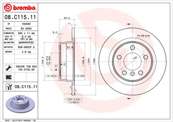 BREMBO 08.C115.11 Brake Disc