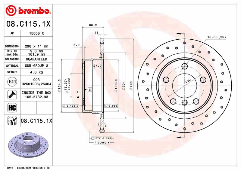 BREMBO 08.C115.1X Brake Disc