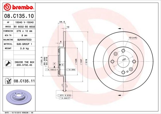BREMBO 08.C135.11 Brake Disc