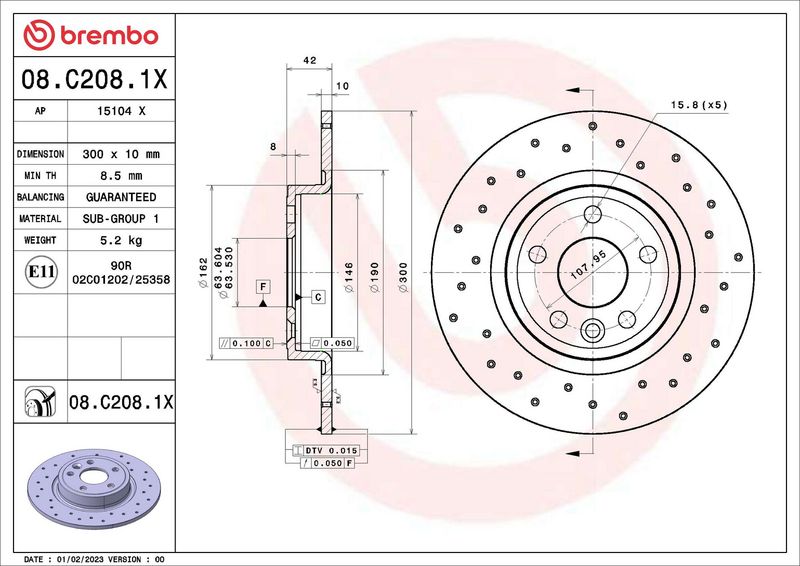 BREMBO 08.C208.1X Brake Disc