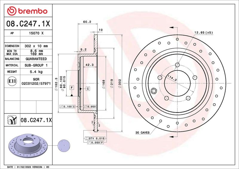 BREMBO 08.C247.1X Brake Disc