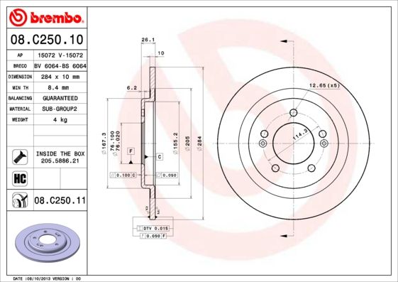 BREMBO 08.C250.10 Brake Disc