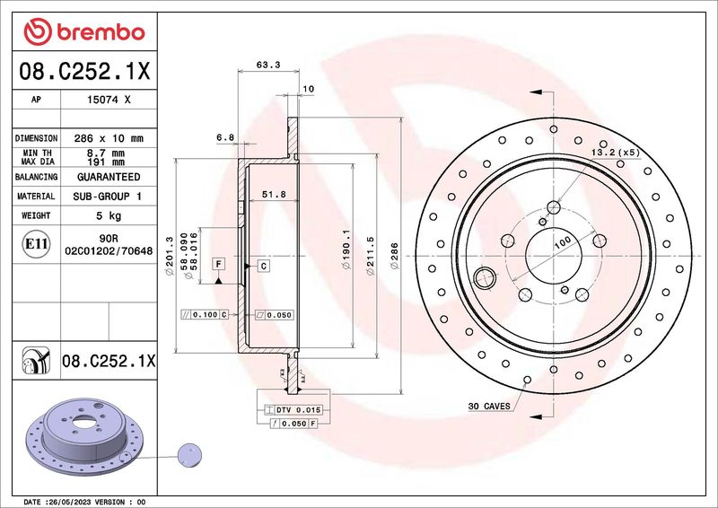 BREMBO 08.C252.1X Brake Disc