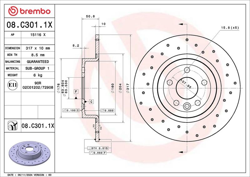 BREMBO 08.C301.1X Brake Disc