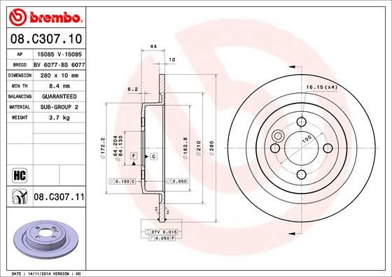 BREMBO 08.C307.11 Brake Disc
