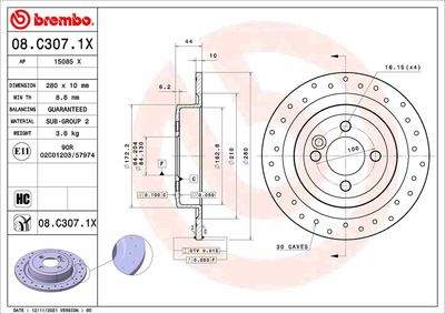 Brake Disc BREMBO 08.C307.1X