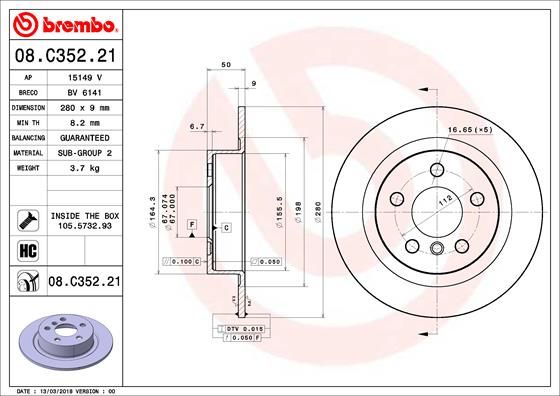 BREMBO 08.C352.21 Brake Disc