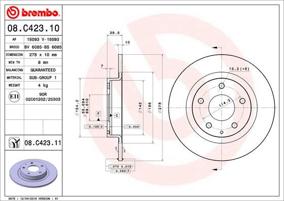 BREMBO 08.C423.11 Brake Disc