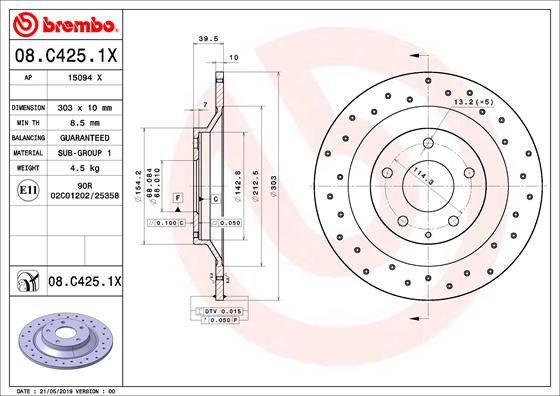 BREMBO 08.C425.1X Brake Disc