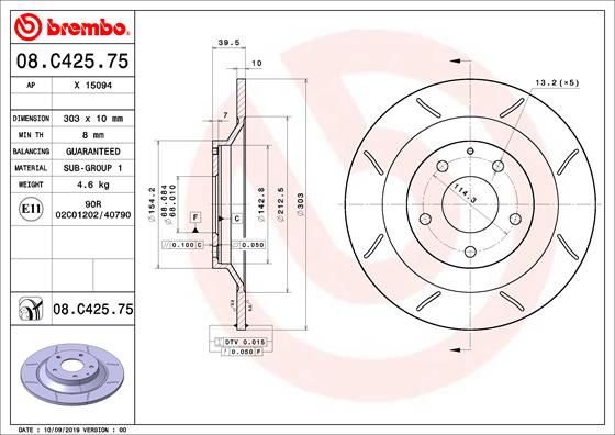 BREMBO 08.C425.75 Brake Disc
