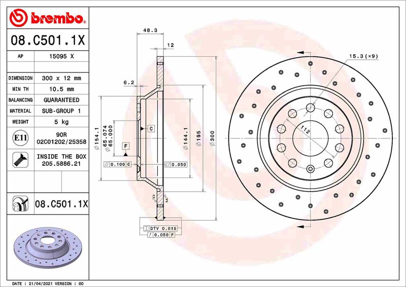 BREMBO 08.C501.1X Brake Disc