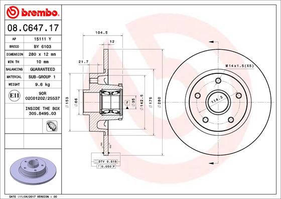 BREMBO 08.C647.17 Brake Disc
