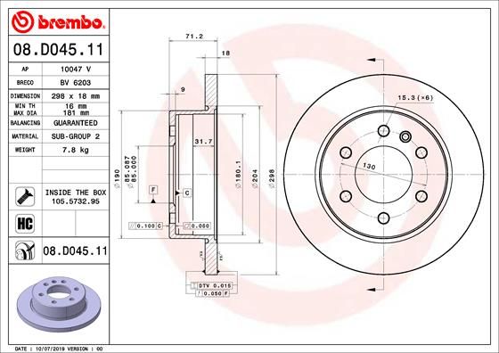 BREMBO 08.D045.11 Brake Disc