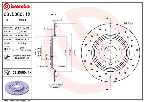 BREMBO 08.D060.1X Brake Disc
