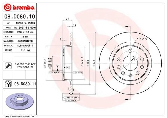 BREMBO 08.D080.11 Brake Disc