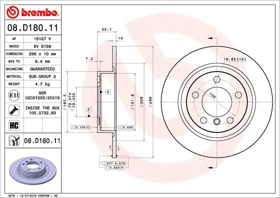BREMBO 08.D180.11 Brake Disc