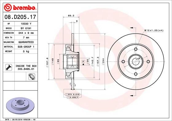 BREMBO 08.D205.17 Brake Disc